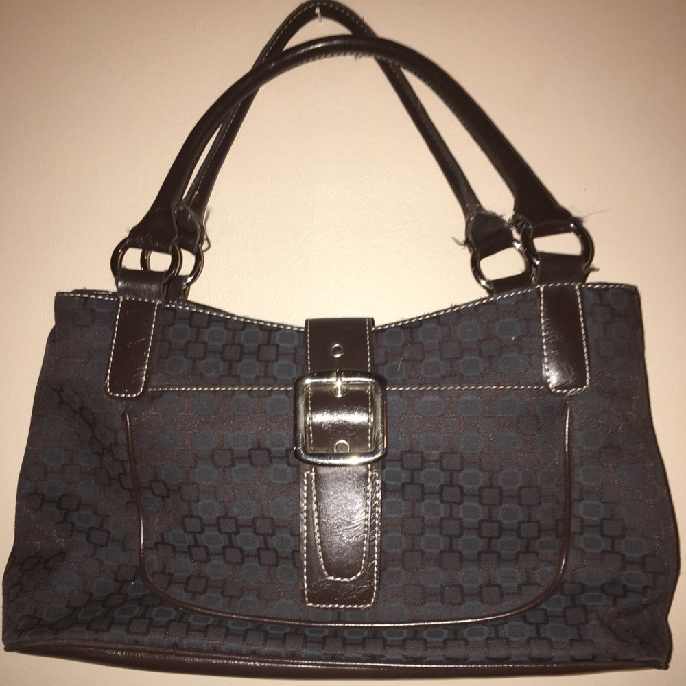 Black and Blue Square Print Handbag Purse